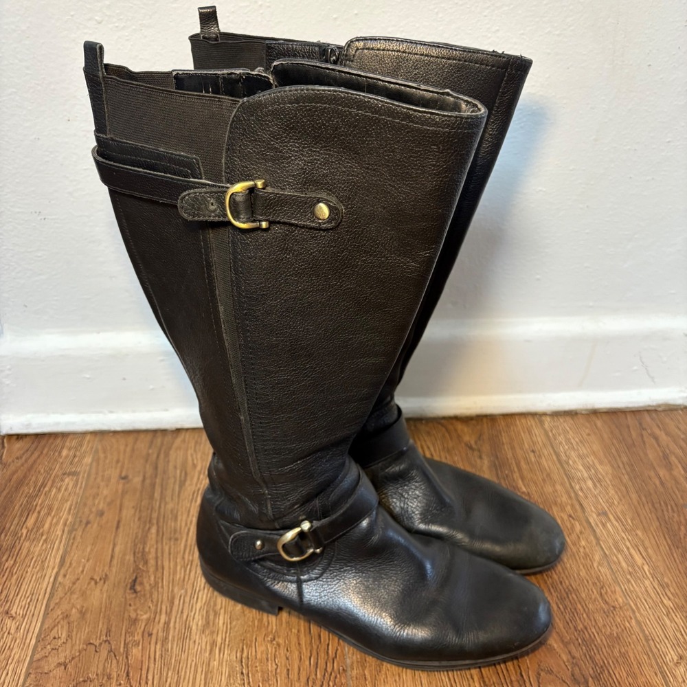 Naturalizer Joylynn Black Leather Tall Riding Boots Wide Calf Womens 11M